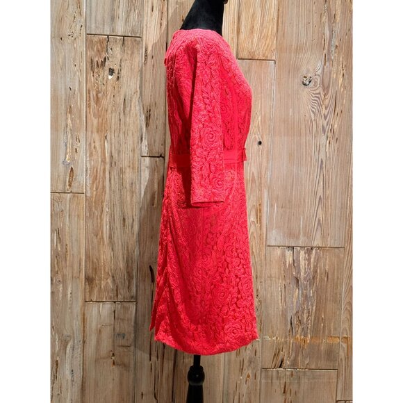 Vintage-Inspired 50s Short Sheath Lace Red Dress Womens Size 8 By Taylor - Picture 2 of 6